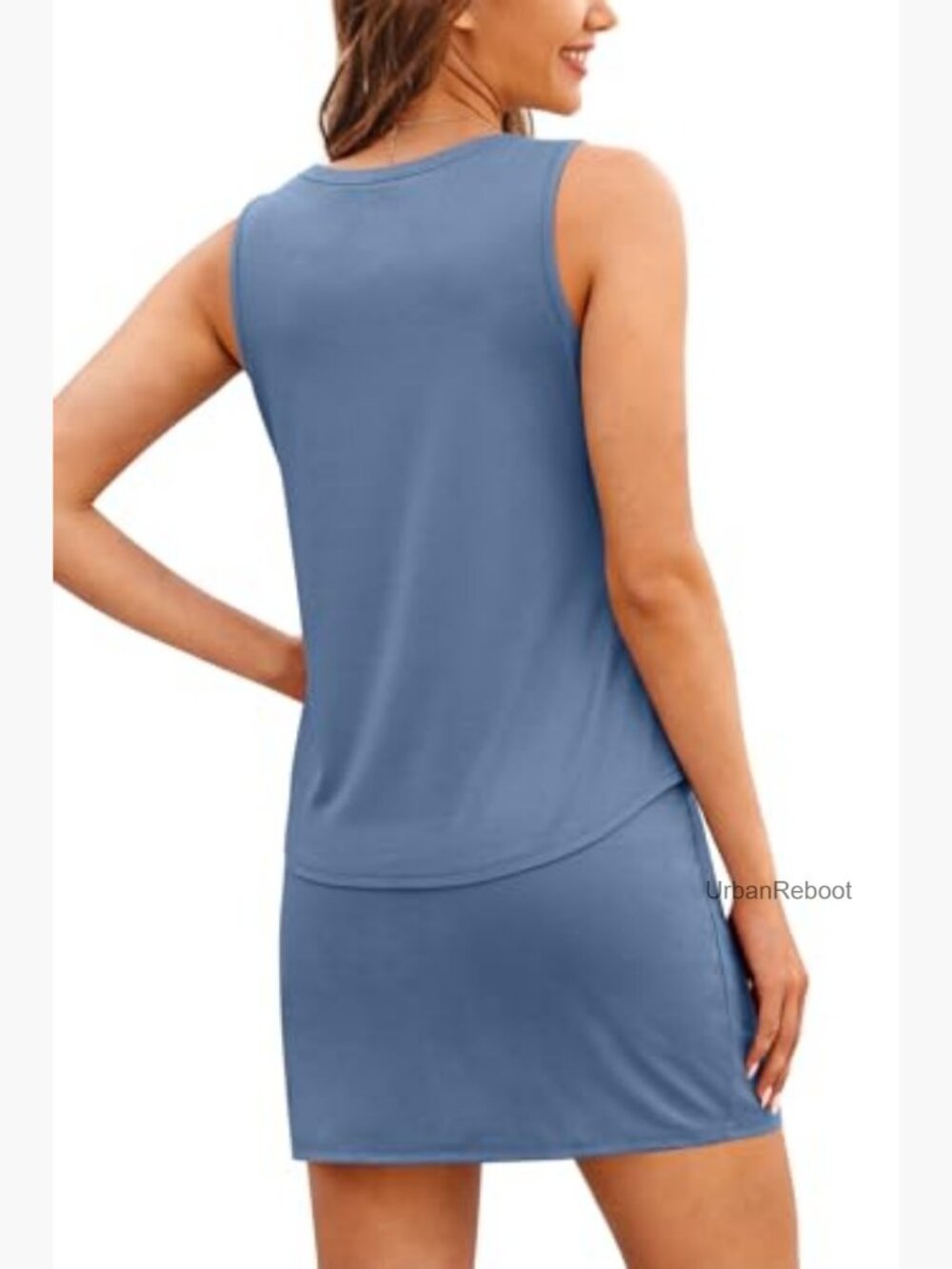 Two Piece Skirt Set - Sleeveless Square Neck Top & Tennis Skirt with Built-in - Picture 5 of 7